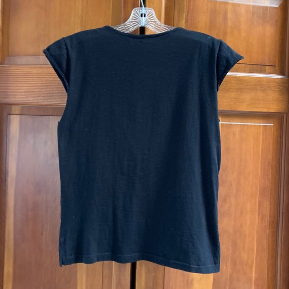 Black and white cap sleeve shirt with embroidery - cotton - Size Medium - Picture 2 of 6